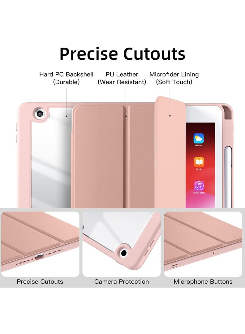 ثيودور حافظة هجينة رفيعة لجهاز iPad 9/8/7th Generation مقاس 10.2 بوصة مع حامل أقلام رصاص، غطاء واقٍ مضاد للصدمات وحامل ثلاثي الطي مع ظهر شفاف ناعم من مادة TPU لجهاز iPad 10.2، نوم/استيقاظ تلقائي، وردي - Image 2